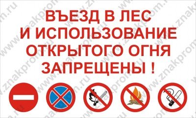 Плакат Въезд в лес и использование открытого огня запрещены!